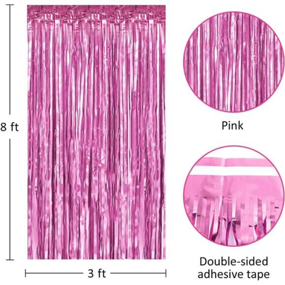 Pink FringeCurtain,Metallic PhotoBooth Backdrop Tinsel Door Curtains for Wedding - Picture 3 of 6